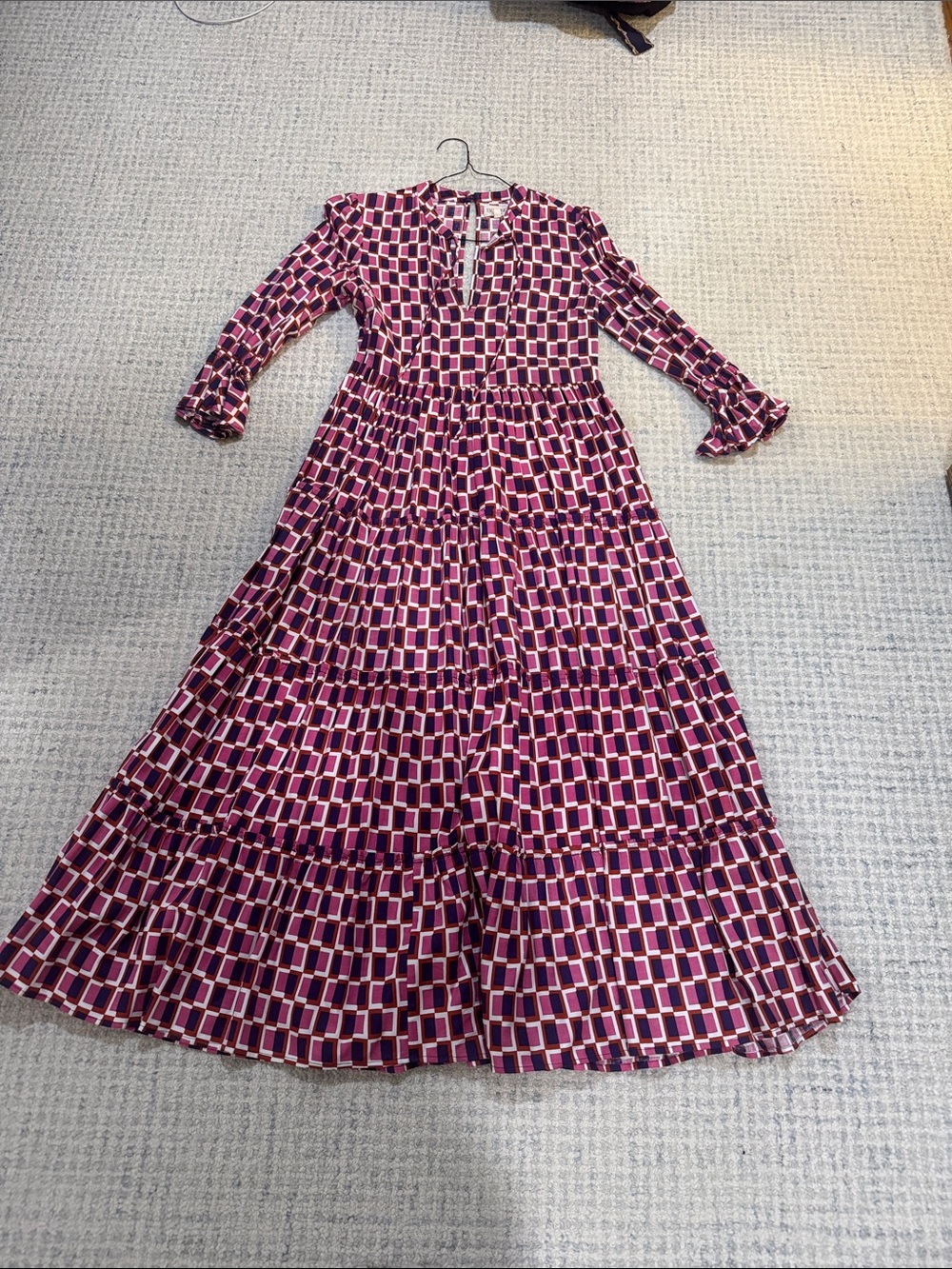 Geometric Print Purple Maxi Dress with Tiered Skirt